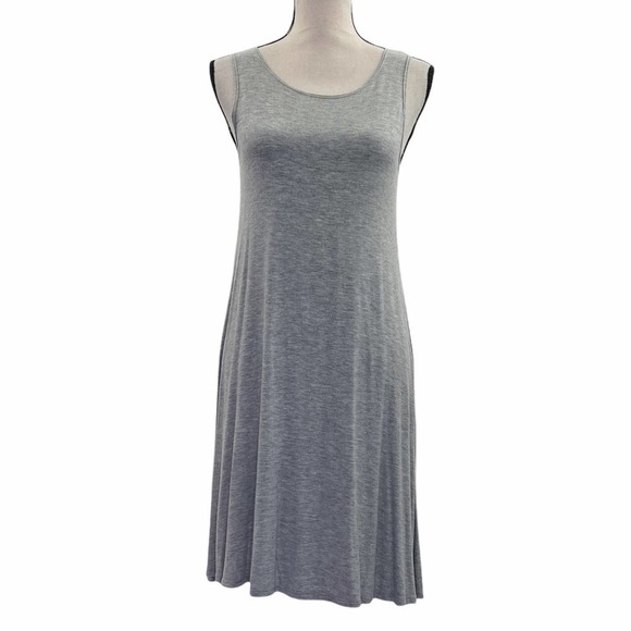 DEREK Heart Solid Gray Mini A-Line Sleeveless Round Neck Tank Mini Dress - Picture 1 of 11